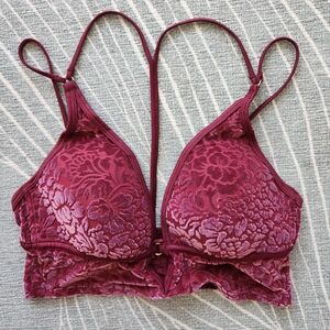 Y2K Victoria's Secret Floral Velvet Bralette in Deep Burgundy